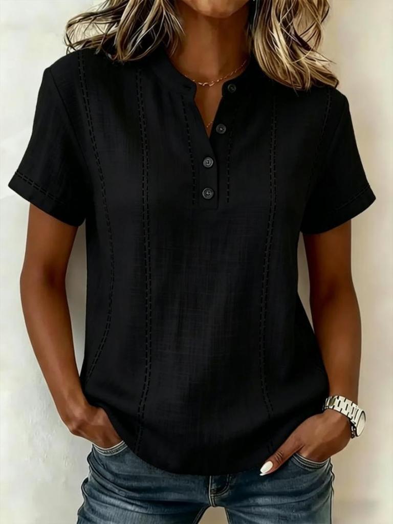 Camicia da Donna Estiva Casual Stampata a Bottoni con Scollo a Girocollo a Maniche Corte Ampia