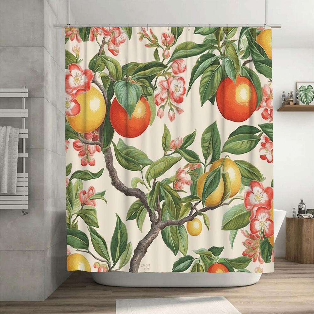Bunter Frühlingsfrucht Duschvorhang Badezimmer Deko für Badezimmer mit Blumen Rosa, Grün Gelbes Design Wasserabweisendes Gewebe Größe