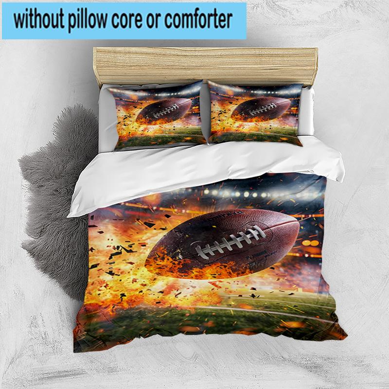 Flaming Football In Action 3pcs Bedding,Including 1pc Duvet Cover And 2pcs Pillowcases Perfect for Christmas,Ideal for Bedroom, Dormitory