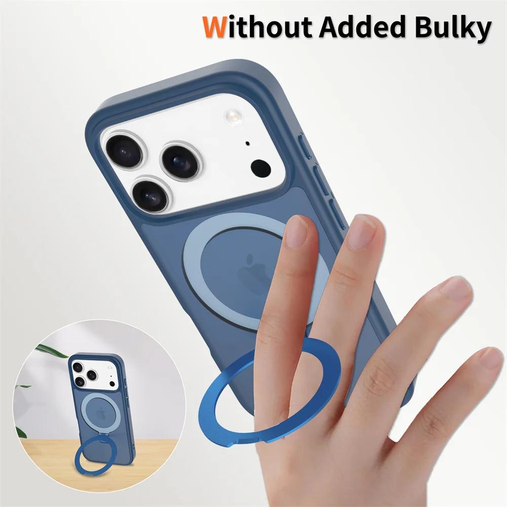 For Magsafe Fold Stand Magnetic Phone Case For iPhone 17 Air 16 15 16E 14 13 12 Pro Max Frosted Translucent Hard Cover
