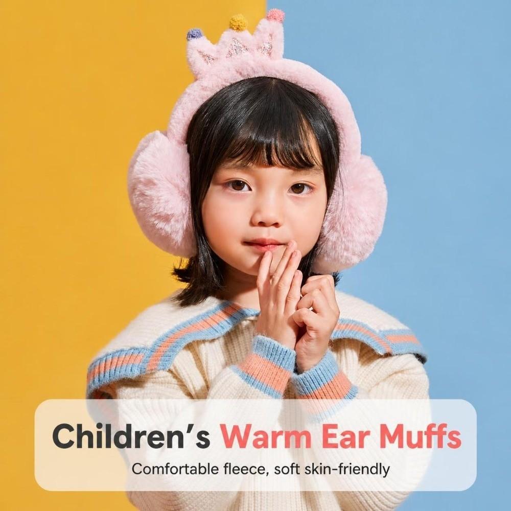 Cartoon Crown Foldable Ear Warmers Windproof Faux Fur Earmuffs Fluffy Ear Covers  For Girls Kids