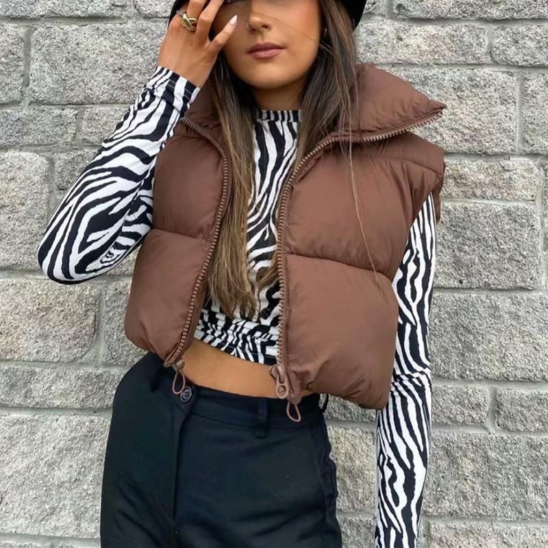 Moda invernale caldo gilet con cerniera Parka donna moda strada colletto alla coreana gilet senza maniche con cerniera cappotto parka in cotone da donna