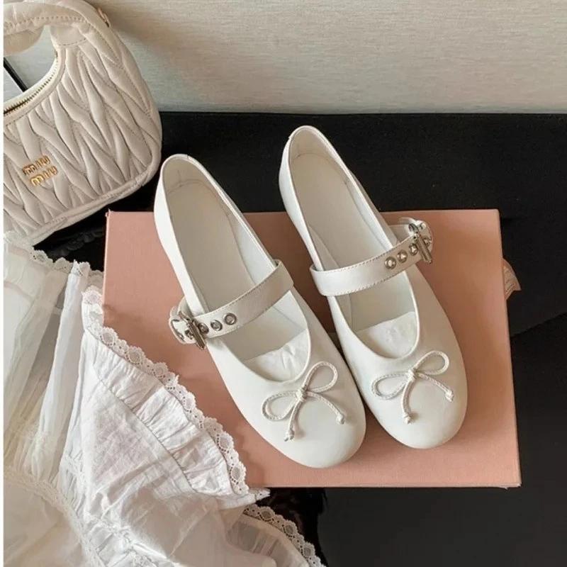Fashion Round Toe Shoes Woman Flats Bow-Knot Dress Butterfly Ballerinas Office & Career Butterfly-knot Mary Janes Rubber PU Buckle Strap