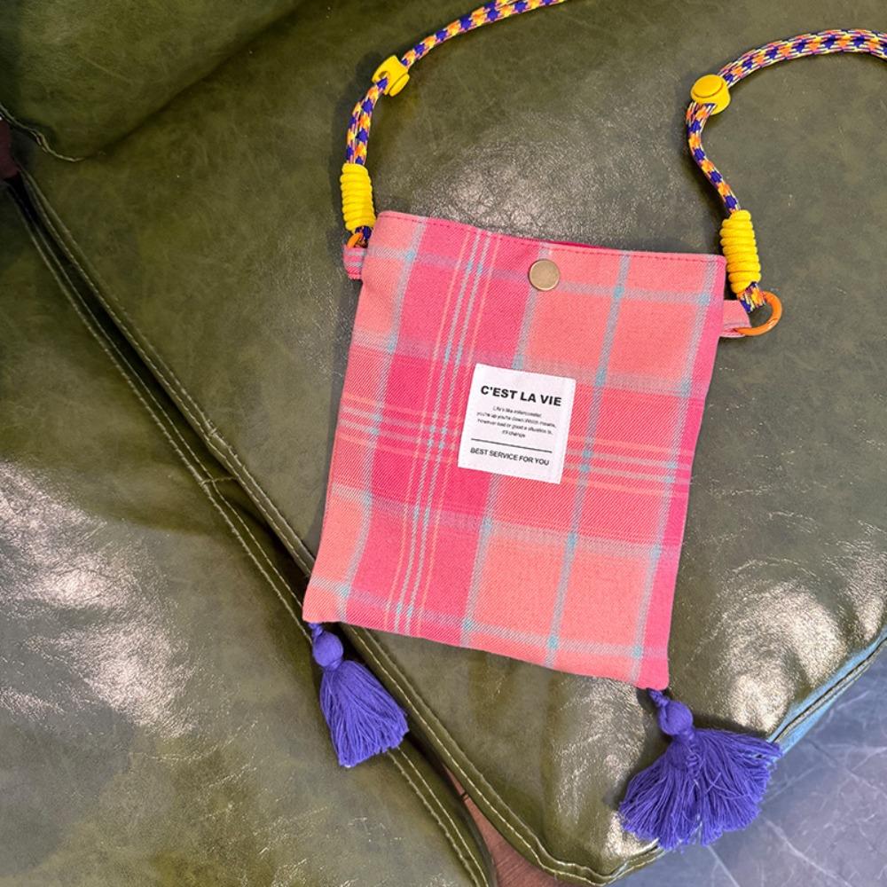 Retro Plaid Canvas Bag Cloth Bohemian Messenger Bag Casual Tassel Shoulder Bag  Travel Style 6