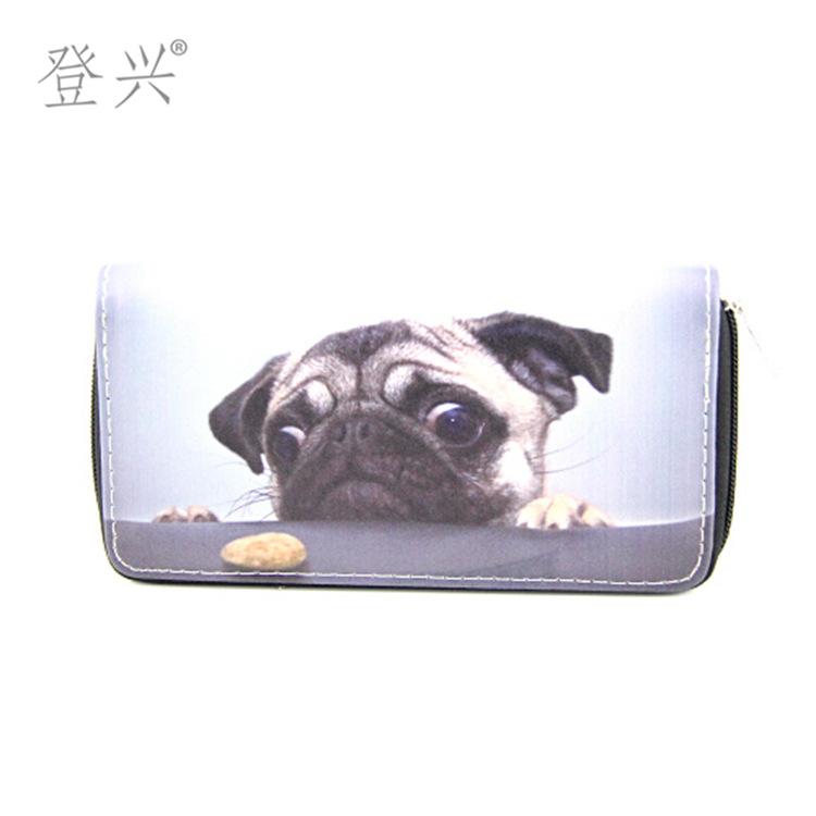 New cartoon animal cat and dog long PU zipper wallet, wallet student clutch bag