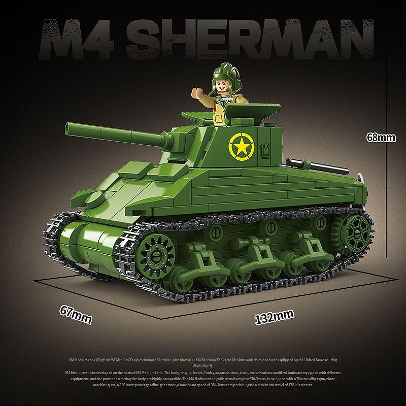 New all-crown building block 100272 Sherman tank - World War II American soldier toy with armored tracks for boys' playset