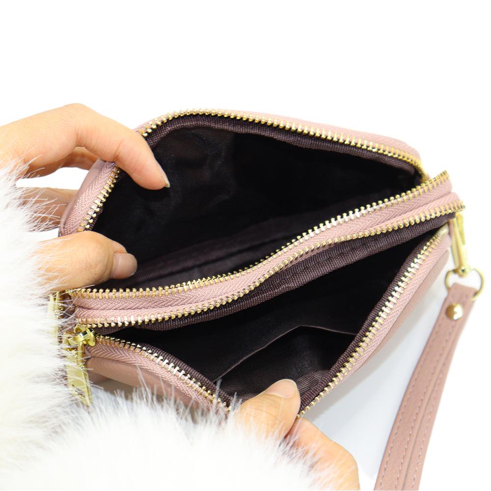 Women's Genuine Leather Long Wallet with Double Zipper and Phone Holder