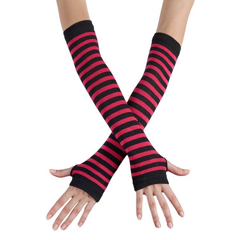 Colorful Stripe Fingerless Gloves for Women Fashion Arm Sleeves Christmas Party Decorative Rainbow Gloves for Teens Girl