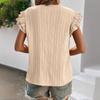 Women’s Petal Sleeve Pleated Pullover Top with V Neck and Sleeveless Design for Casual and Office Wear Versatile Style Blouse
