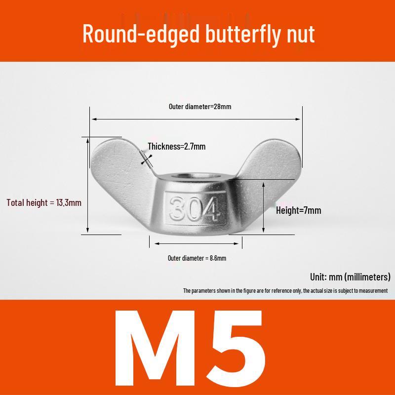 M4-M24 304 Stainless Steel Large Ear Ram's Horn Disc Butterfly Nut