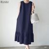 ZANZEA Women Casual Round Neck Summer Sleeveless Dress