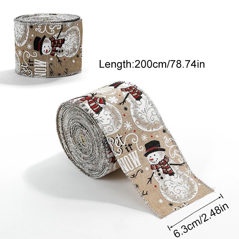 2M/Roll Christmas Classical with Wired Edge DIY Xmas Tree Ribbon Gift Wrapping Craft Ribbon Wreath Bows Imitation Hemp