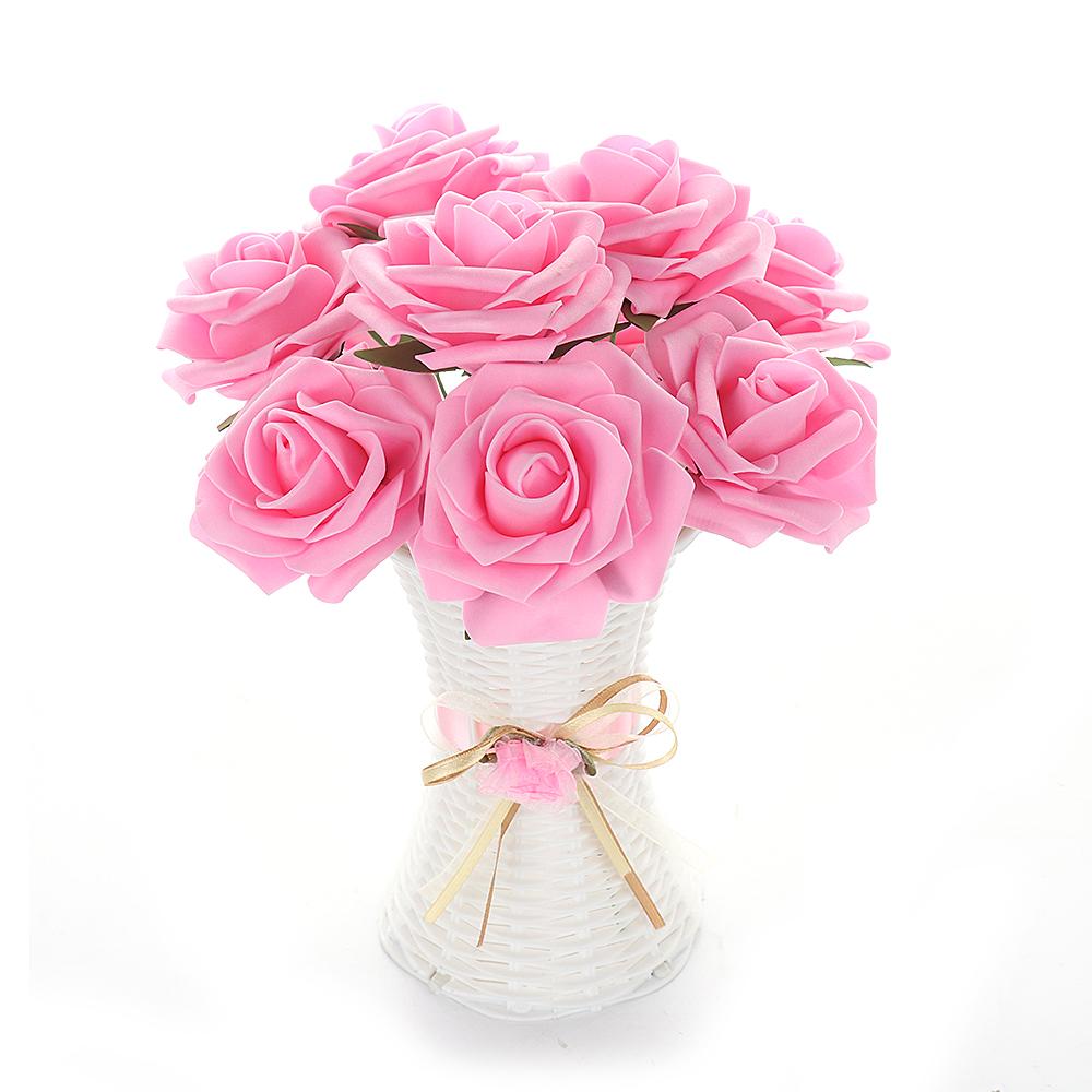 10PCS Artificial Pink Rose Bridal Bouquet Simulated Flowers for Wedding Decoration