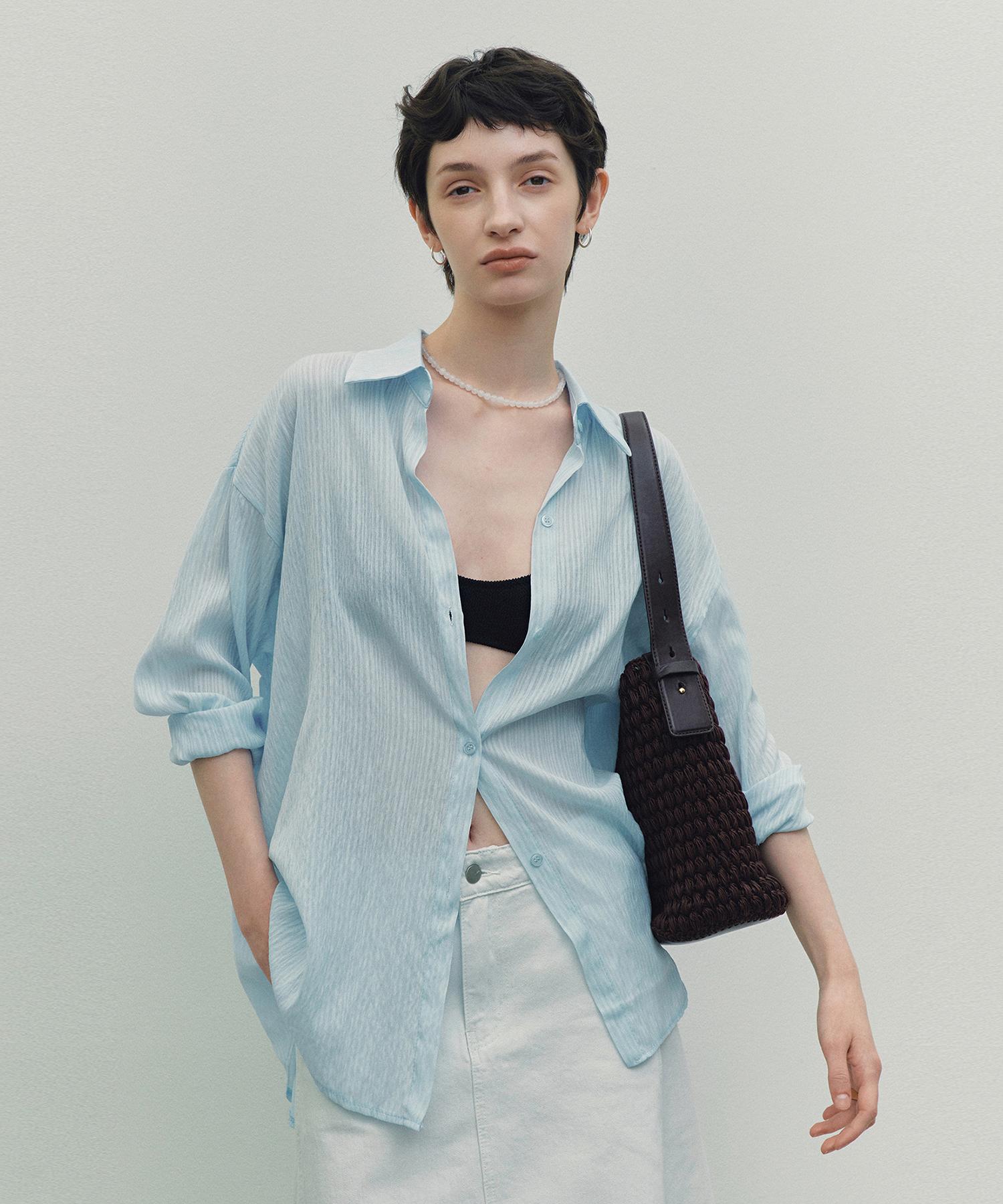 Nive Mild Stripe Loose Fit Shirt (Sky Blue) Free