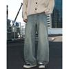 Washed distressed straight loose-fit men's jeans, new four-season vintage silhouette, trendy casual long pants