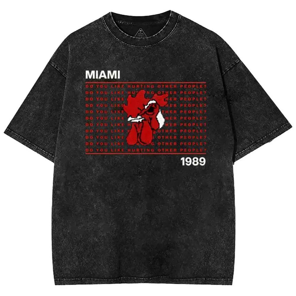Retro action shooting indie game pattern washed shirt Mens loose fit Couples allseason streetwear shirt harajuku t shirt