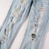 Street Denim Freizeithose Micro-Stretch Baumwolle Jugend Blaue Löcher Enge Jeans Herrenmode Hose