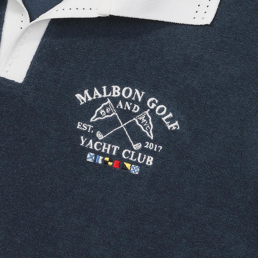 MALBON GOLF Color Block Open Collar T-Shirt Navy (Woman)