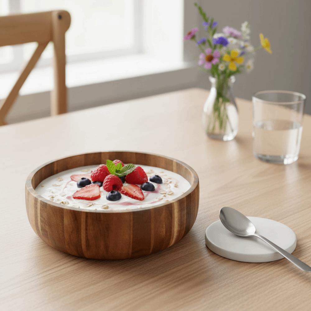 Scald-resistant Acacia Wooden Bowl Rustic Style Fruit Serving Bowl Natural Snack Bowl  Oats