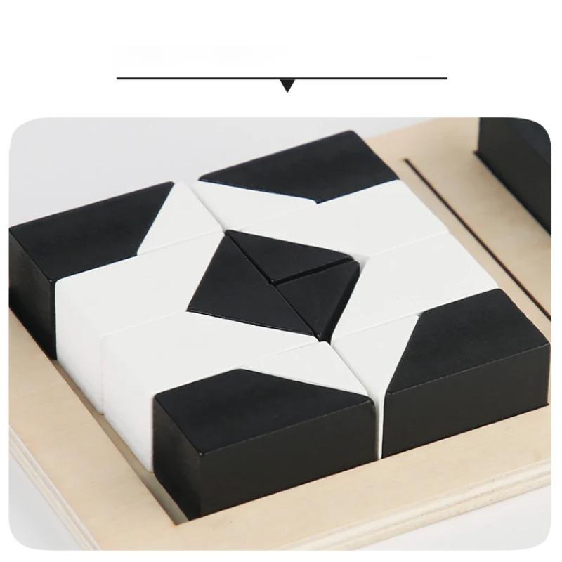Weiß&Schwarz Bausteine 2-Spieler Kampfspiel Puzzle Tangram Holz Kinder Früherziehungsspielzeug Kinder Geschenk Denkspiel