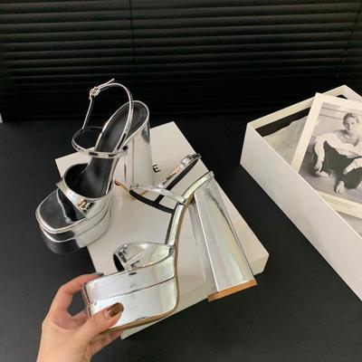 Summer Luxury Gold Silver 5cm Platform Sandals for Women 15cm Fashion Party Ankle Buckle Thick Heeled High Heels Sandals Women