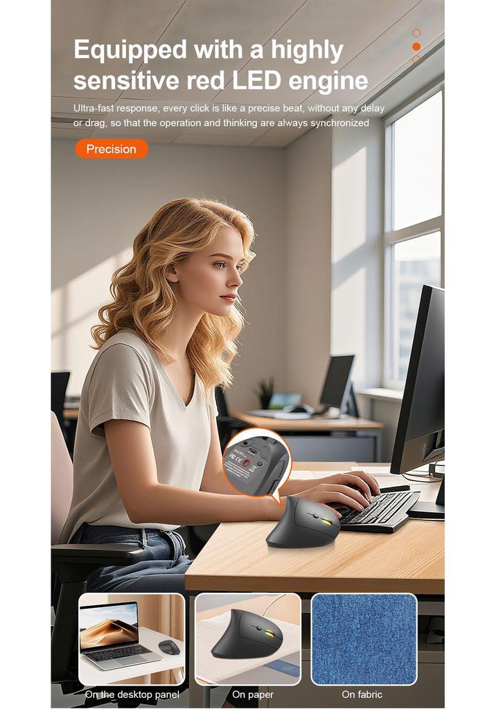 In Stock Bluetooth Dual Mode Right-Hand Vertical Ergonomic Wireless Mouse, Silent & Rechargeable - Fifth Generation
