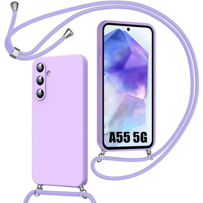 Coque - BOOLING - pour Samsung Galaxy A55 5G - Violet - Antichoc - Bandoulière Ajustable