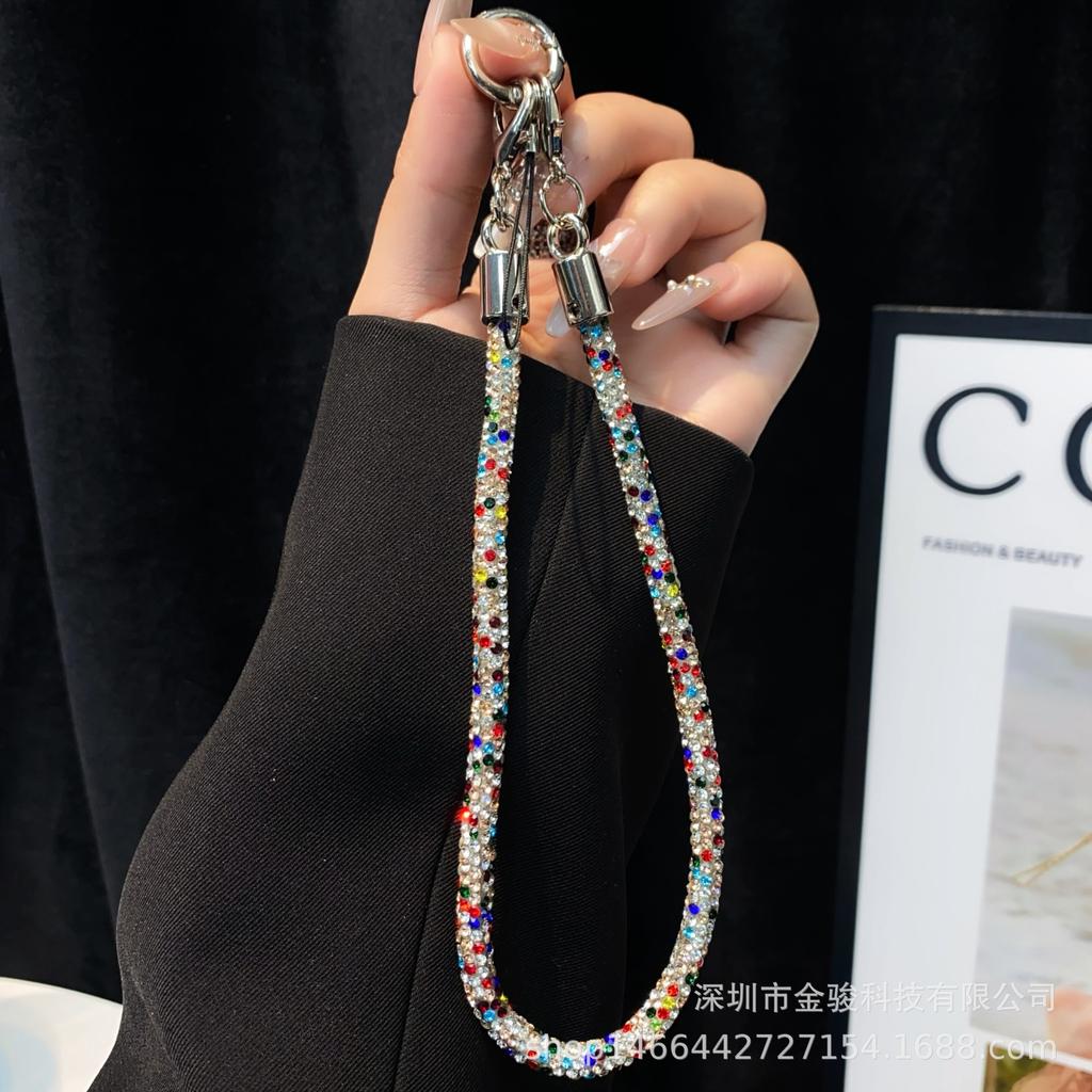 Light Luxury Phone Lanyard New Simple Rhinestone Double Buckle Phone Pendant Keychain Anti-Lost Rope Fashion Hanging Chain Wholesale