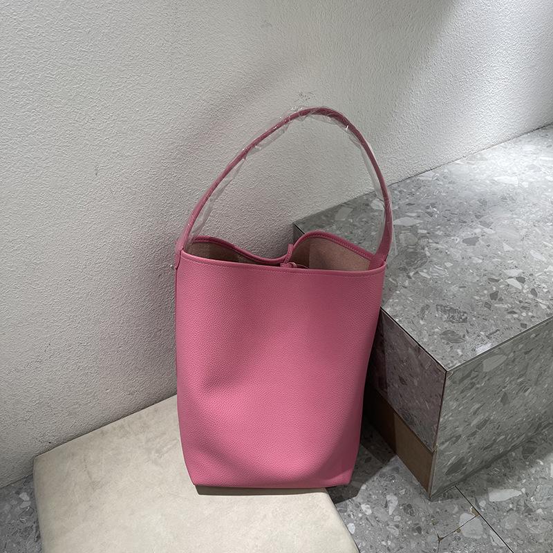 Retro simple shoulder bags large capacity bucket underarm bag pu leather women's commuter tote bag fashion ladies purse handbags
