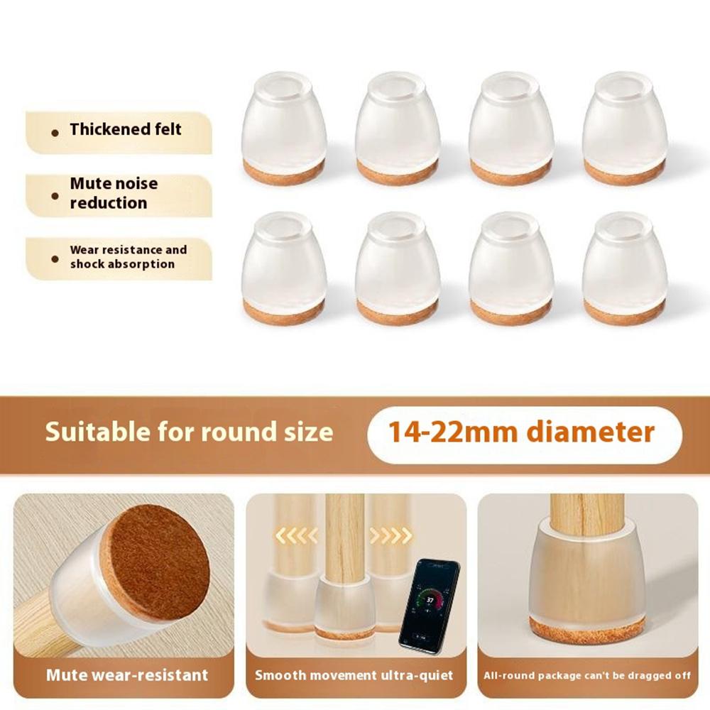 8Pcs 14-22mm Chair Leg Caps Noise Reducing Circular Furniture Feet Protective Cover Anti-Slip Floor Pads for Home