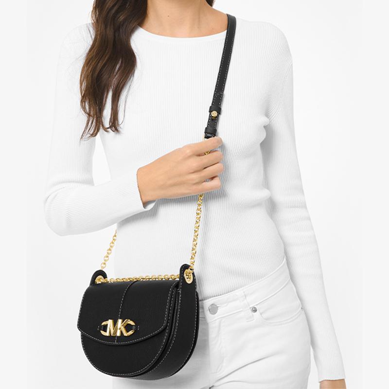 Michael Kors Mk Izzy Chain Solid Color Vintage French Large Logo Leather Saddle Bag Crossbody Small Women Bags Black 32T1GZYC0L-001