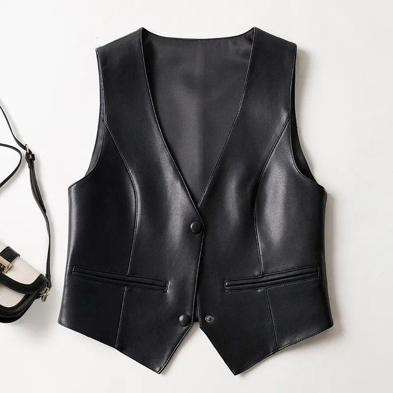 Leather Vest Women's Autumn and Winter New Style Short Fashion Sleeveless Waistcoat