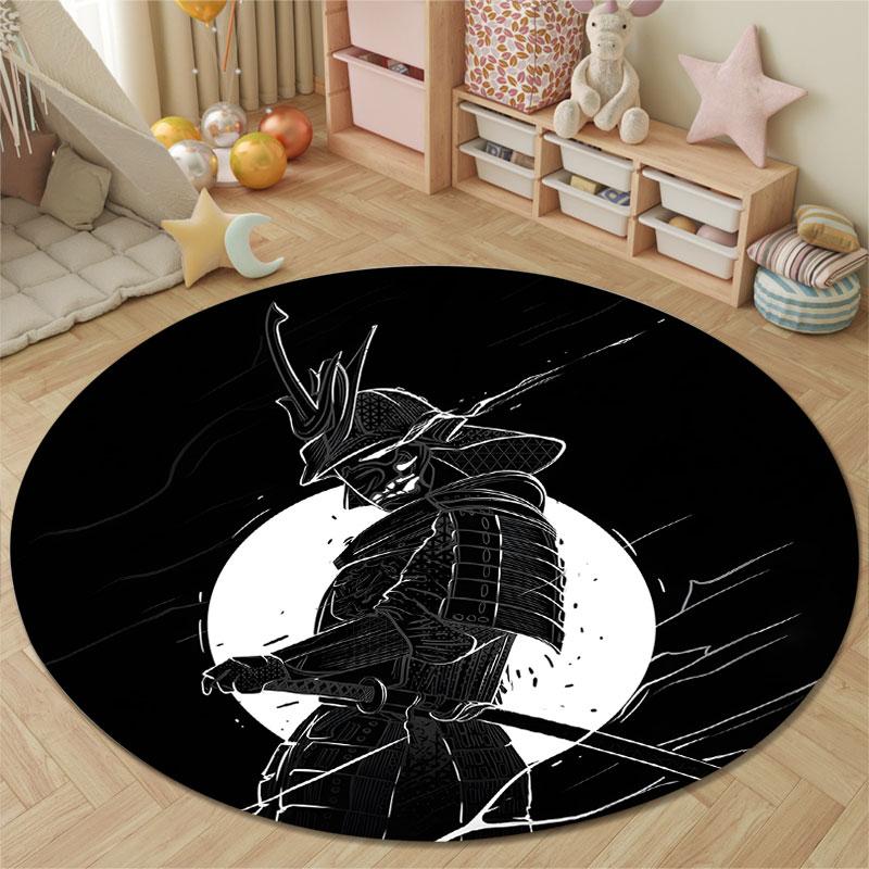 Artistic Round Minimal Multicolor Accent Rug, Non-Slip Floor Mat for Laundry Room