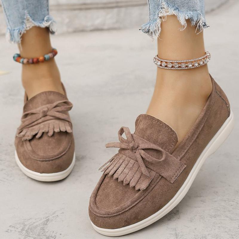 Fashion Plus Size 36-43 Retro Tassel Bowknot Flats Women Solid Color Faux Suede Flat Shoes Women Sneakers Wear Resistant Casual Shoes