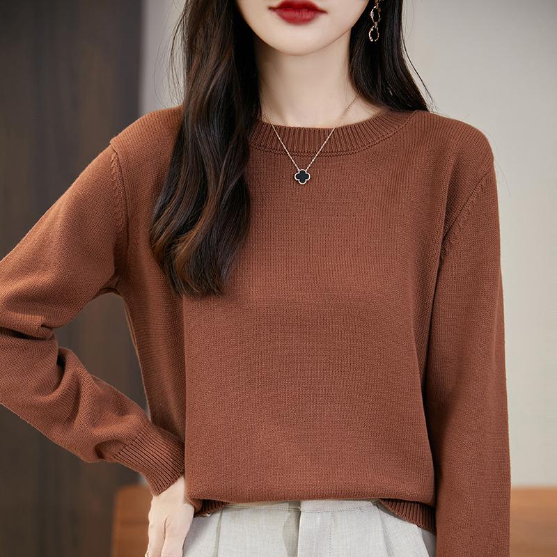 Round-neck Knitted Sweater for Women Spring and Autumn Long-sleeved Casual Pullover Loose Sweater Pullover Base Layer for Women