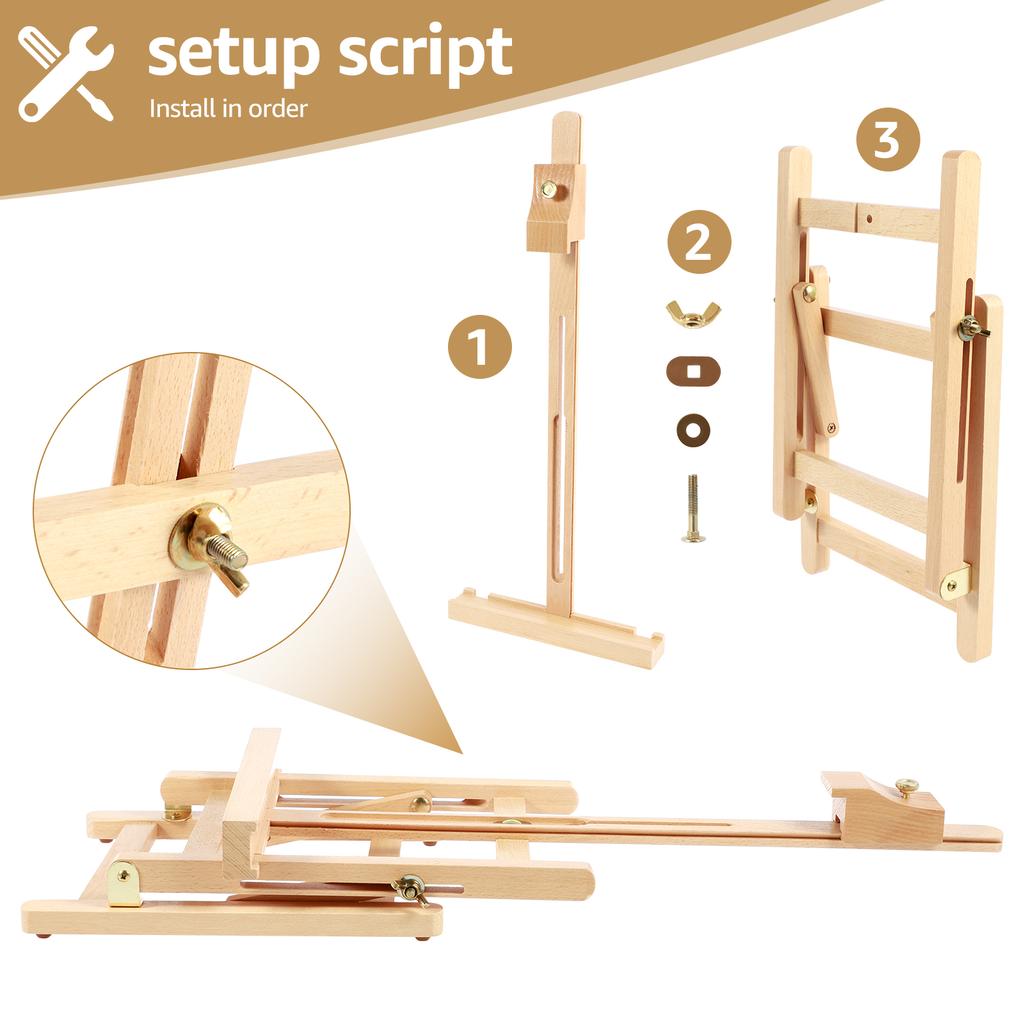 Desktop Art Easel Foldable Tabletop Easel Stand Height and Angle Adjustable Wooden Small Easel Portable Mini Desktop Easel