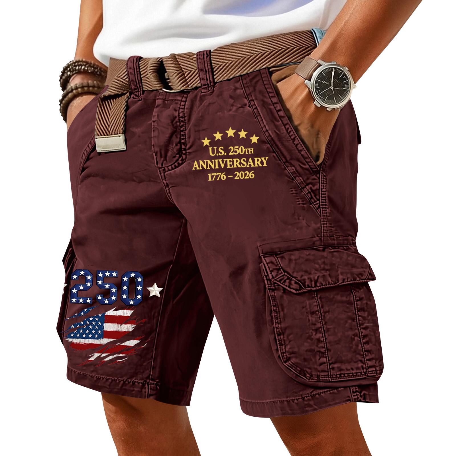 

Men s Summer Printed Casual Multi-Pocket Cargo Shorts XL винний