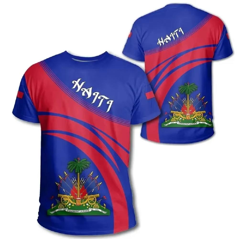 HAITI Flag 3D Print Sports Quick-dry Breathable Men T-shirt Outdoor Football Jersey Team Short-sleeve Parent-child Top Clothes