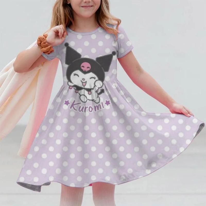 Sanrio Summer Hello Kitty Dress For Girls Women Short Sleeve Costume Princess Party Dresses Children's Dresses Toddler Clothes