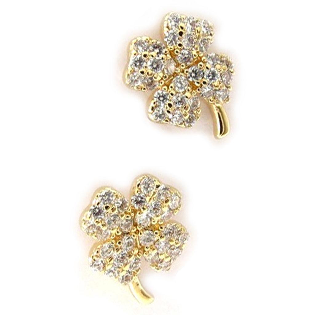 Les Trésors De Lily [K6652] - Cercei placati cu aur '4 Leaf Clover', aur alb - 14x10 mm