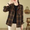 Women's  Spring and Autumn   Fashion Plaid Hooded    Shirt Women Casual  Cardigan Loose Coat