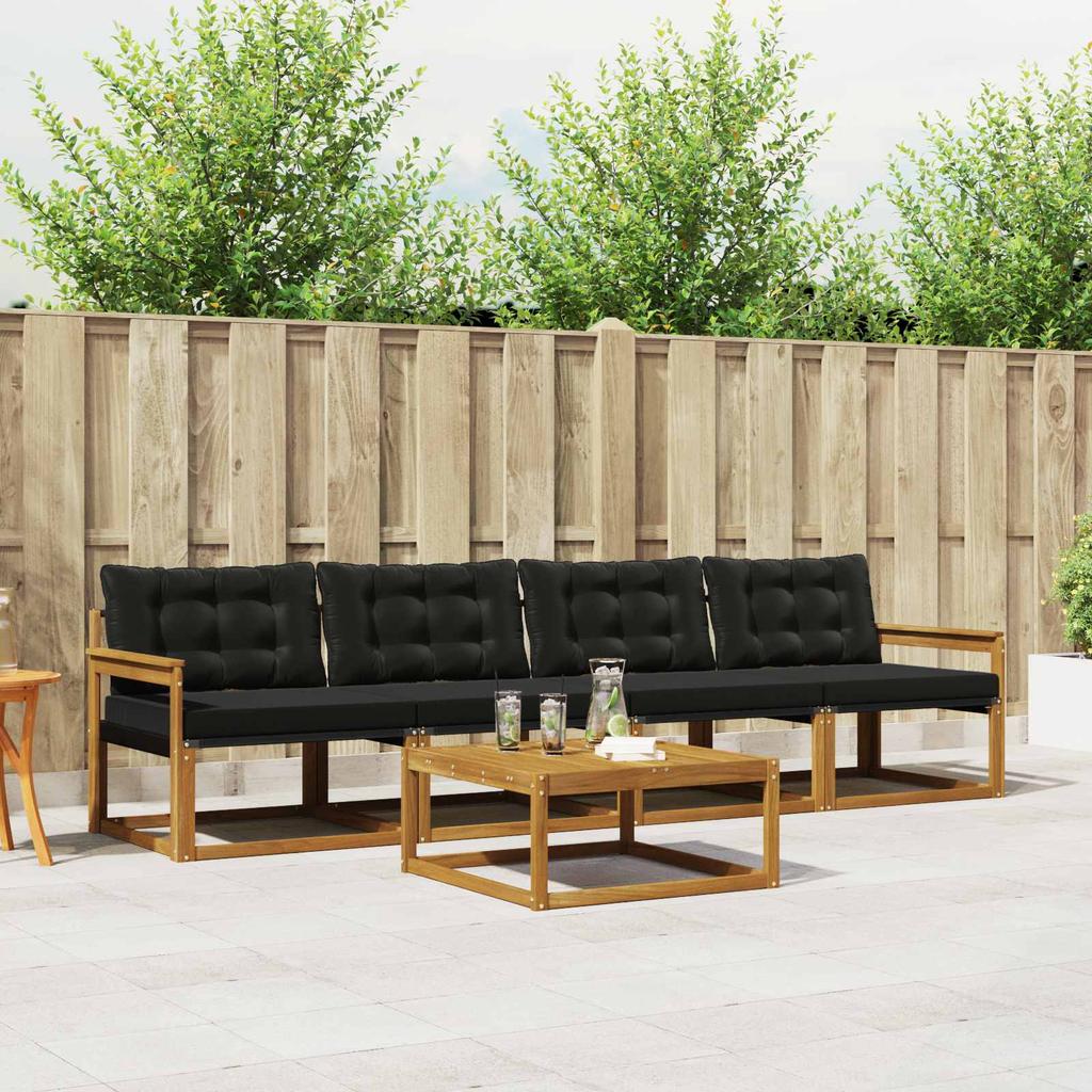 Outdoor Sofa Set with Cushions 5 pcs Natural and Black