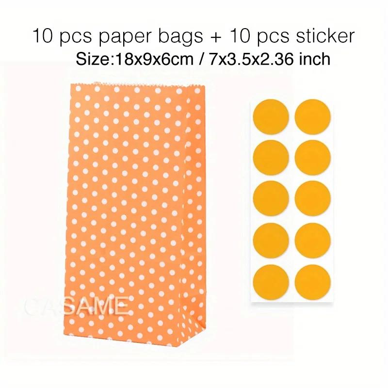 10 Pcs Colorful Solid Stripe and Polka Dot Stand-Up Bags with Stickers - 18x9x6cm Favor Gift Packing Treat Bags for Wedding