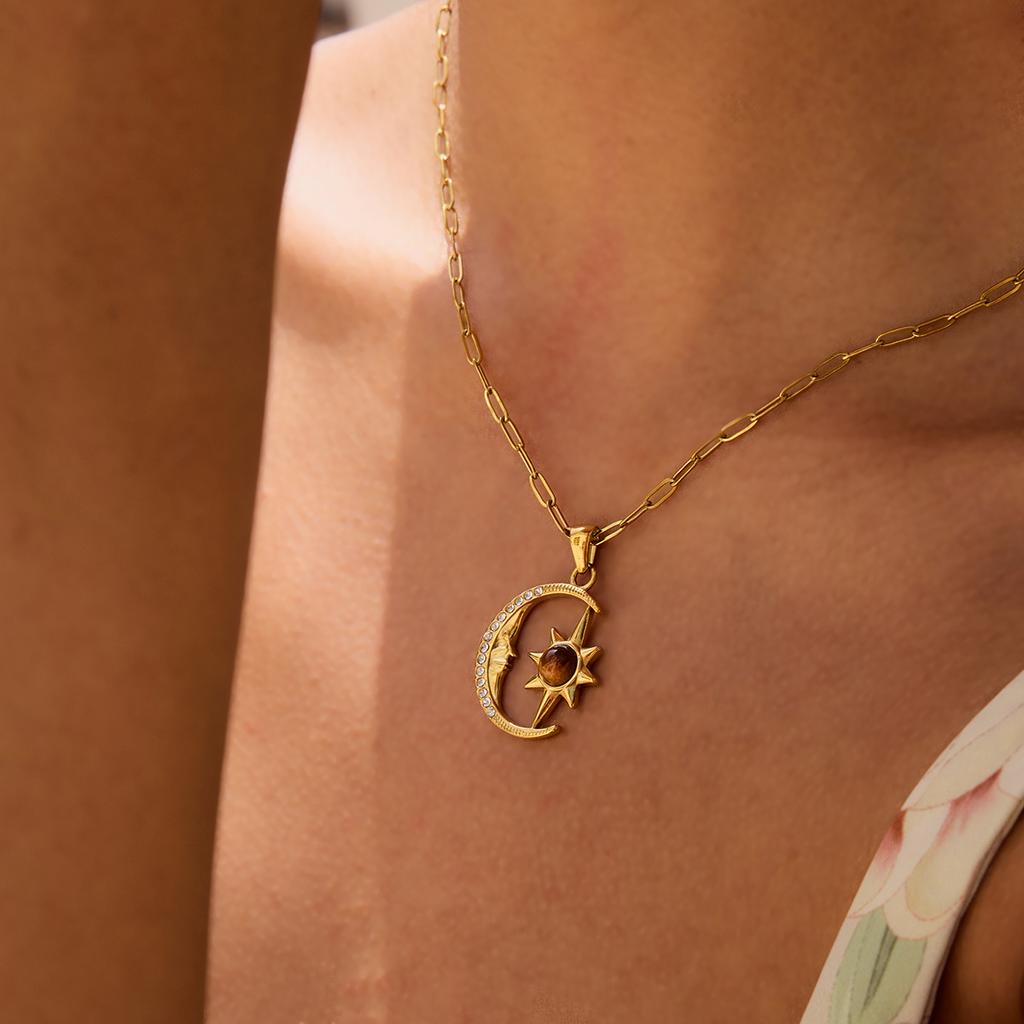 Yori Edelstahl Stern Mond Anhänger Halskette 18K Gold Farbe Beschichtet Wasserdicht Charm Schmuck Geschenk Zubehör