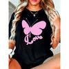 Women's  Valentine's Day T-Shirt - Stretchy Crew Neck Casual Chic Top, Black & Pink Love Graphic Tee for Everyday & Valentine's Outfits