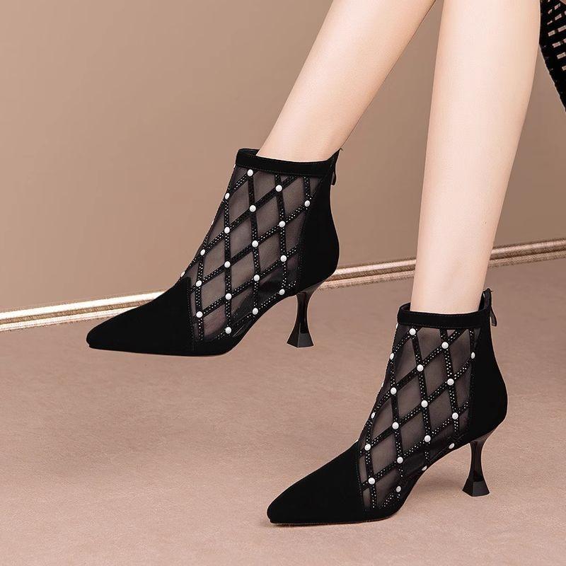 Mesh hollow cool boots women's 2025 new summer thin mesh pointed stiletto high heels Roman net women's boots
