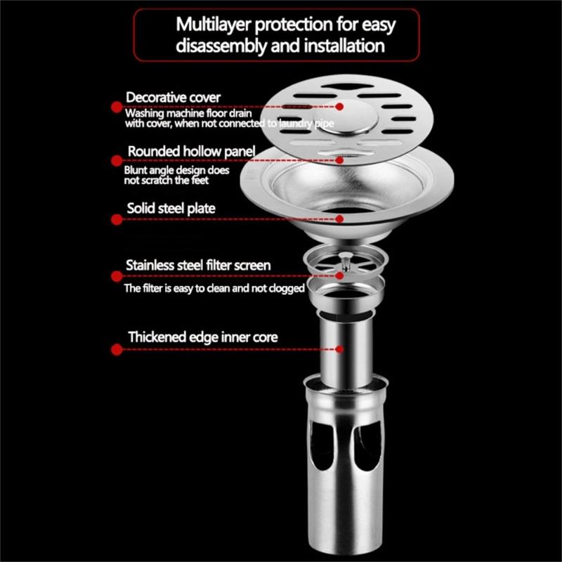 Quick Drain Stainless Steel Floor Strainer Odor Resistant Drain Cover Floor Drainer Strainer for Kitchen & Bathroom