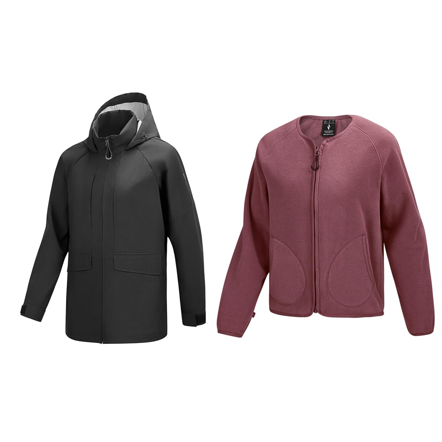 Skechers Fashion Simple Versatile Durable Three-In-One Hooded Jacket Women jackets Carbon-Black P125W119-0018 S