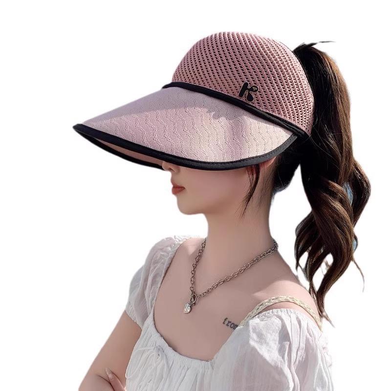 Summer sun hat women's beach breathable anti-ultraviolet cool hat versatile ponytail sun protection empty top hat