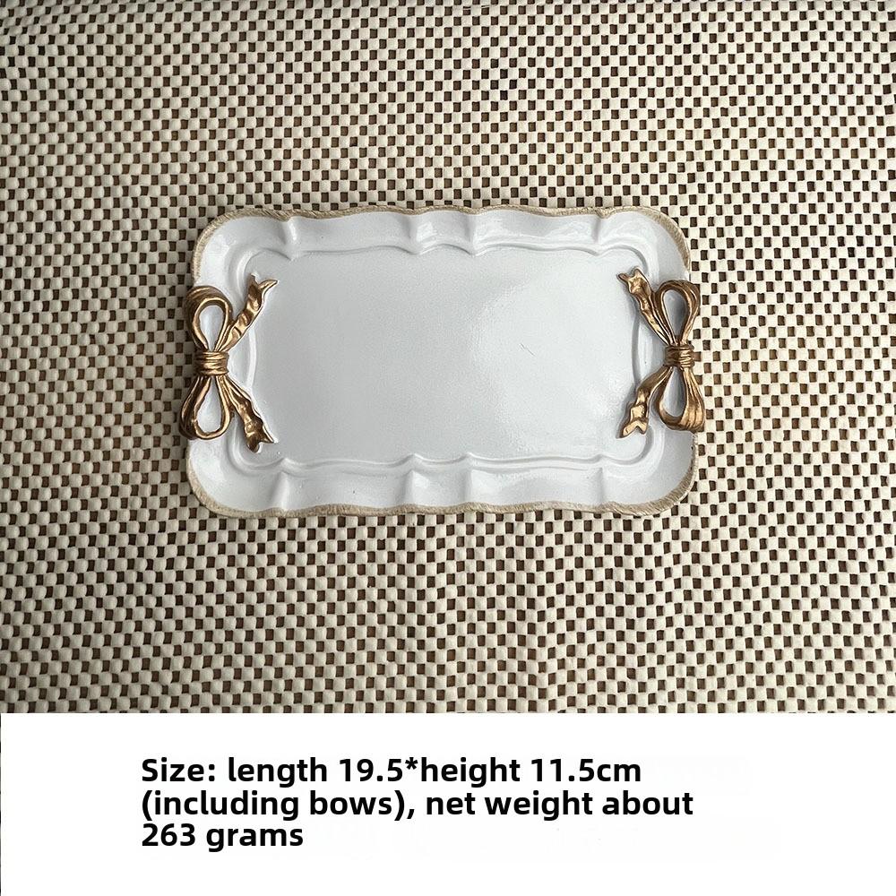 Jewelry Storage Tray Vintage Bow Decorated Resin Plate Snack Dessert Tray Cute Home Bedroom Decor
